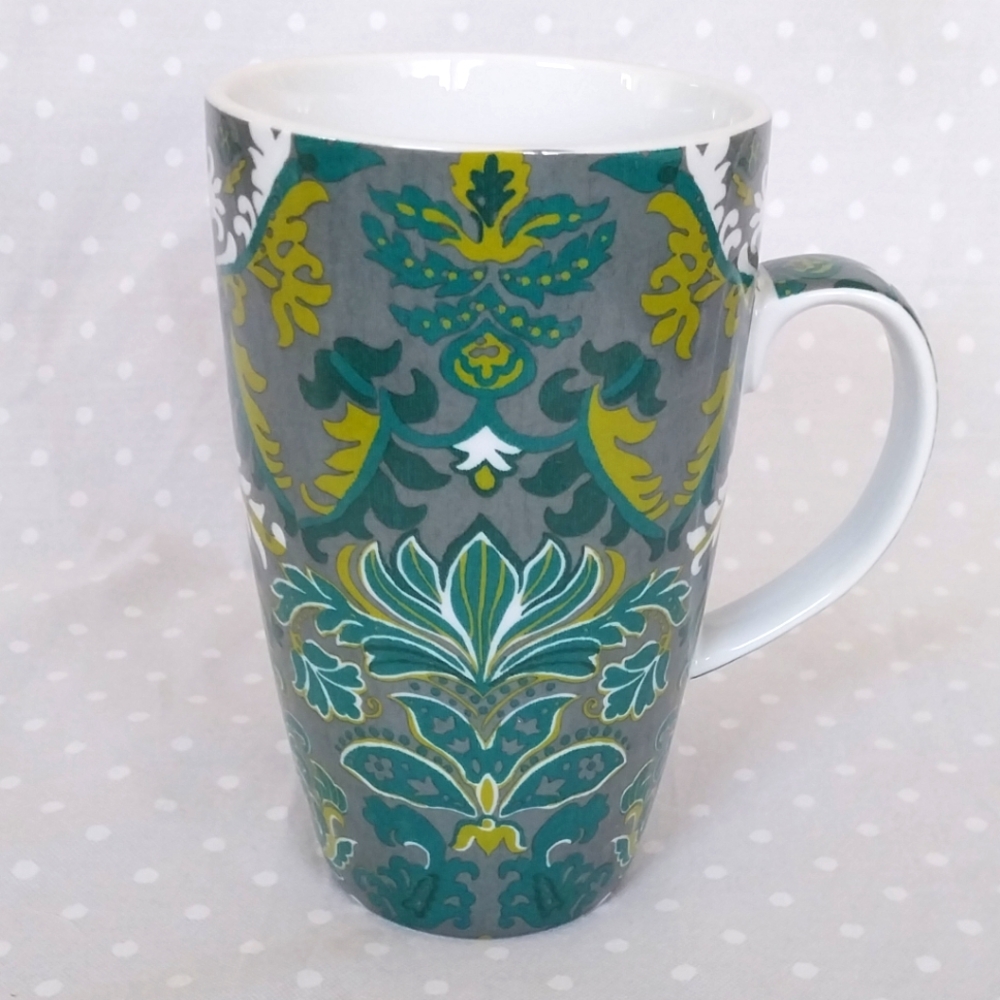 Cost Plus World Market Blue and Green Victorian Floral Tall Coffee Mug